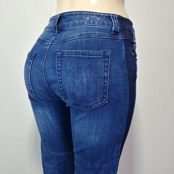 Cabi Straight Blue Jeans 3750 Tuxedo Side Stripe Distressed Women's Size… - Picture 2 of 13